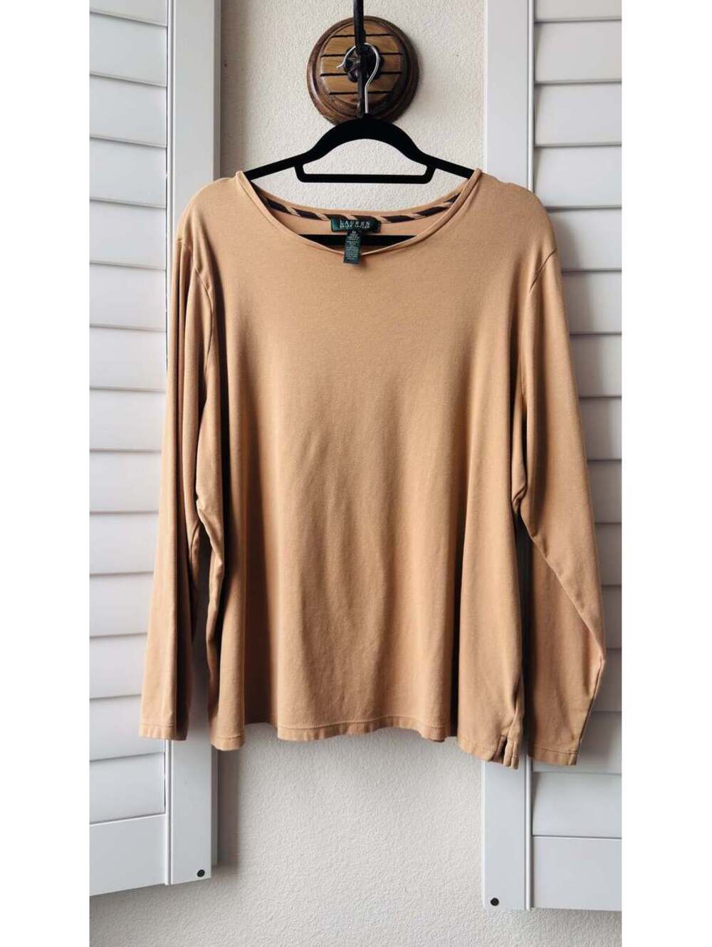 Lauren Ralph Lauren Camel Boatneck Long Sleeve Top Size 3X